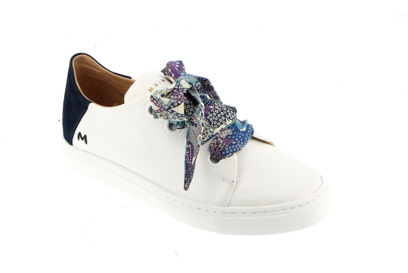 Sneakers maimai blanche lacets fleuris bleus