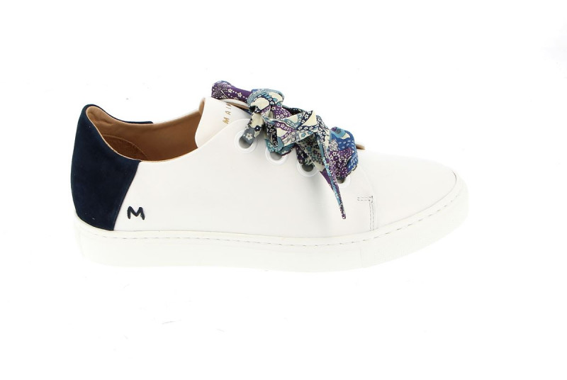 Sneakers maimai blanche lacets fleuris bleus