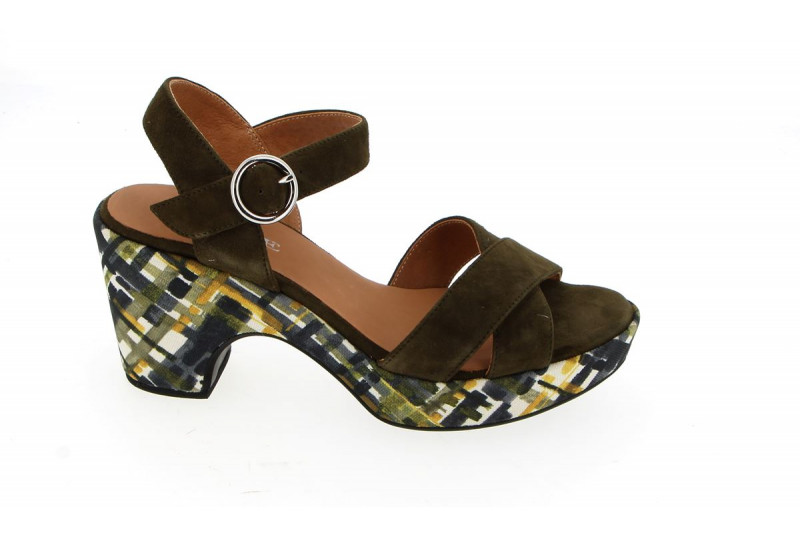 Sandales cuir velours kaki adige semelle multicolore