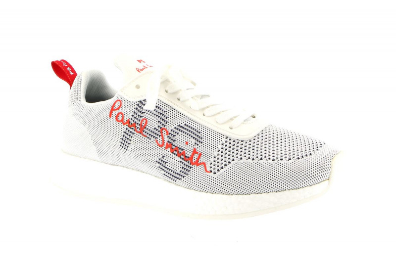 sneakers textile blanche ecriture rouge paul smith